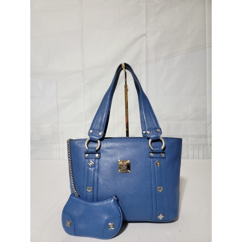 MCM Vintage Mini Studded Tote Bag Royal Blue With Coin Pouch - Picture 7 of 15